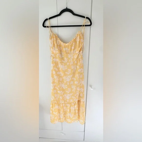 NWT Abercrombie & Fitch Tie-Strap Ruched Midi Dress - Yellow - S - Picture 5 of 8